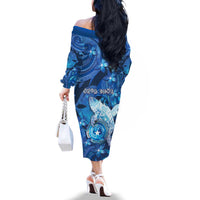 Personalised Northern Mariana Islands Family Matching Off The Shoulder Long Sleeve Dress and Hawaiian Shirt Galaxy Polynesian Shark Tattoo DT05 - Polynesian Pride