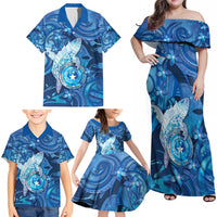 Personalised Northern Mariana Islands Family Matching Off Shoulder Maxi Dress and Hawaiian Shirt Galaxy Polynesian Shark Tattoo DT05 - Polynesian Pride