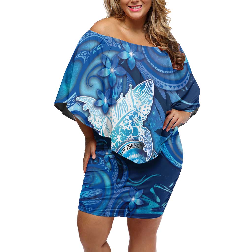 Personalised Northern Mariana Islands Family Matching Off Shoulder Short Dress and Hawaiian Shirt Galaxy Polynesian Shark Tattoo DT05 Mom's Dress Blue - Polynesian Pride