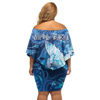 Personalised Northern Mariana Islands Family Matching Off Shoulder Short Dress and Hawaiian Shirt Galaxy Polynesian Shark Tattoo DT05 - Polynesian Pride