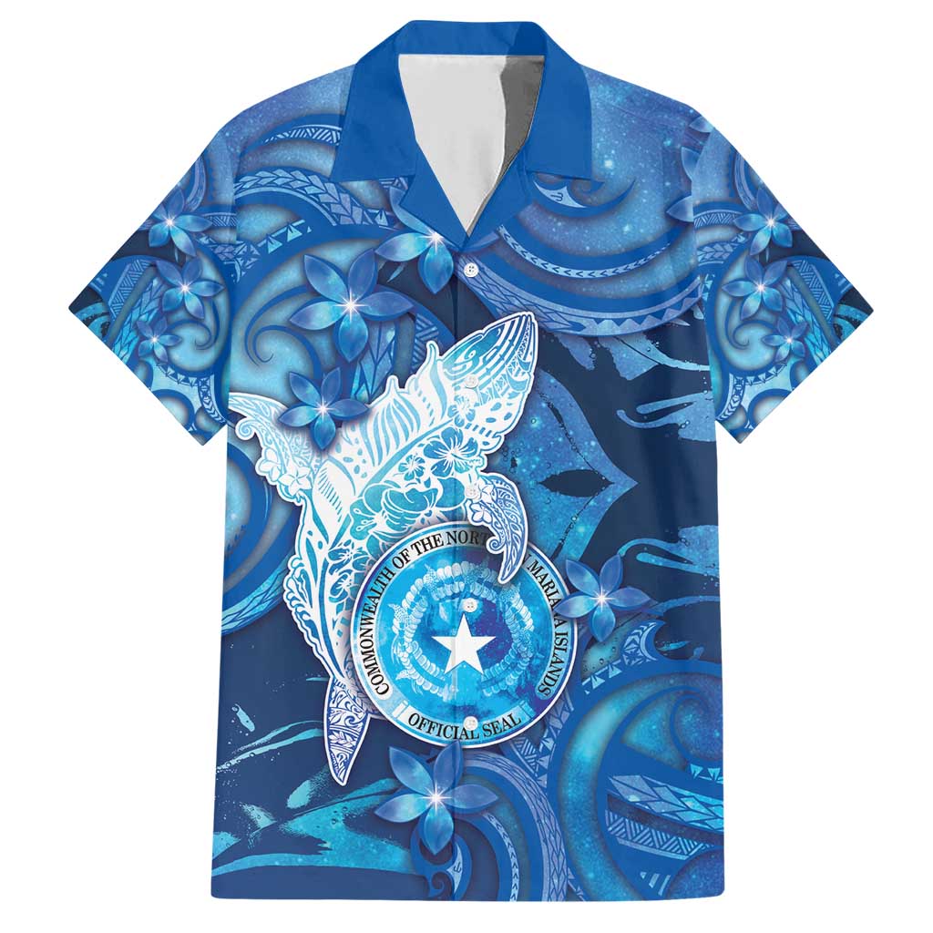 Personalised Northern Mariana Islands Family Matching Short Sleeve Bodycon Dress and Hawaiian Shirt Galaxy Polynesian Shark Tattoo DT05 Dad's Shirt - Short Sleeve Blue - Polynesian Pride