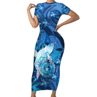 Personalised Northern Mariana Islands Family Matching Short Sleeve Bodycon Dress and Hawaiian Shirt Galaxy Polynesian Shark Tattoo DT05 Mom's Dress Blue - Polynesian Pride