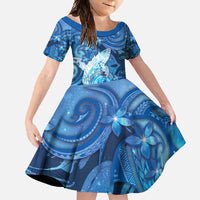 Personalised Northern Mariana Islands Family Matching Summer Maxi Dress and Hawaiian Shirt Galaxy Polynesian Shark Tattoo DT05 Daughter's Dress Blue - Polynesian Pride