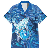 Personalised Northern Mariana Islands Family Matching Summer Maxi Dress and Hawaiian Shirt Galaxy Polynesian Shark Tattoo DT05 Dad's Shirt - Short Sleeve Blue - Polynesian Pride