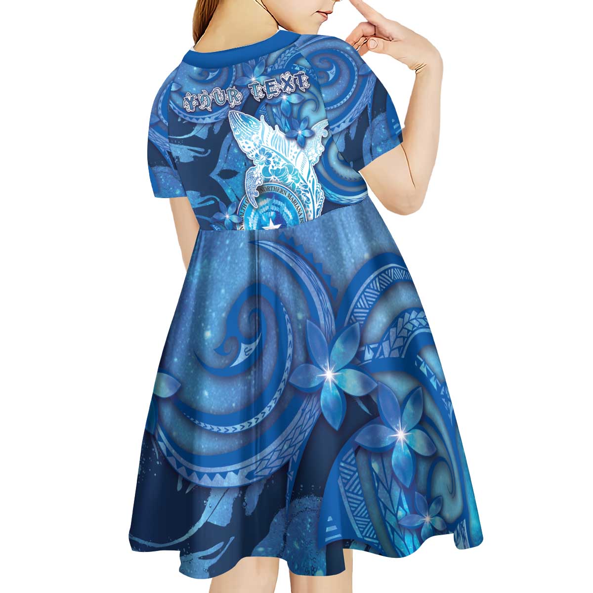 Personalised Northern Mariana Islands Kid Short Sleeve Dress Galaxy Polynesian Shark Tattoo - Polynesian Pride