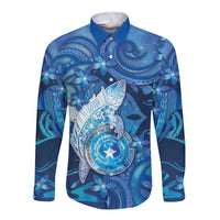 Personalised Northern Mariana Islands Long Sleeve Button Shirt Galaxy Polynesian Shark Tattoo DT05 Unisex Blue - Polynesian Pride