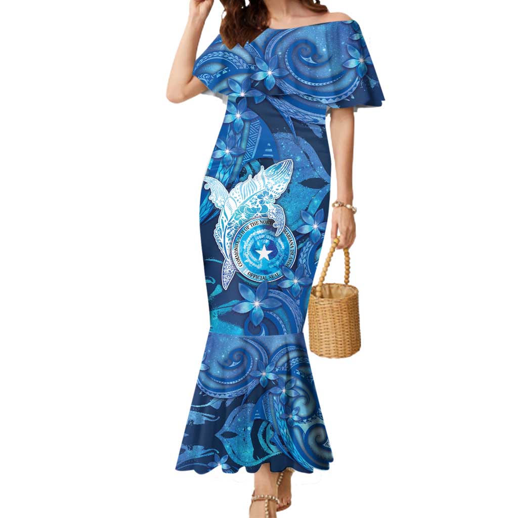 Personalised Northern Mariana Islands Mermaid Dress Galaxy Polynesian Shark Tattoo - Polynesian Pride