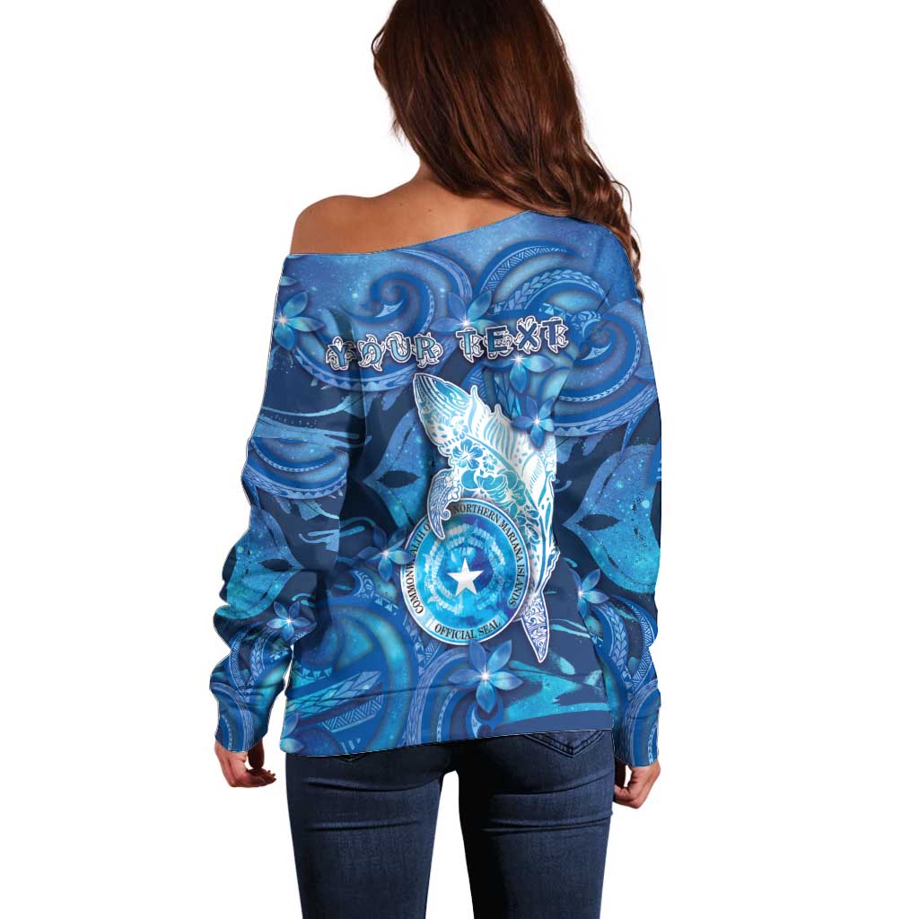 Personalised Northern Mariana Islands Off Shoulder Sweater Galaxy Polynesian Shark Tattoo - Polynesian Pride
