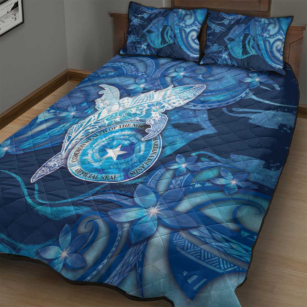 Northern Mariana Islands Quilt Bed Set Galaxy Polynesian Shark Tattoo - Polynesian Pride