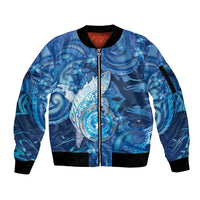 Personalised Northern Mariana Islands Sleeve Zip Bomber Jacket Galaxy Polynesian Shark Tattoo - Polynesian Pride
