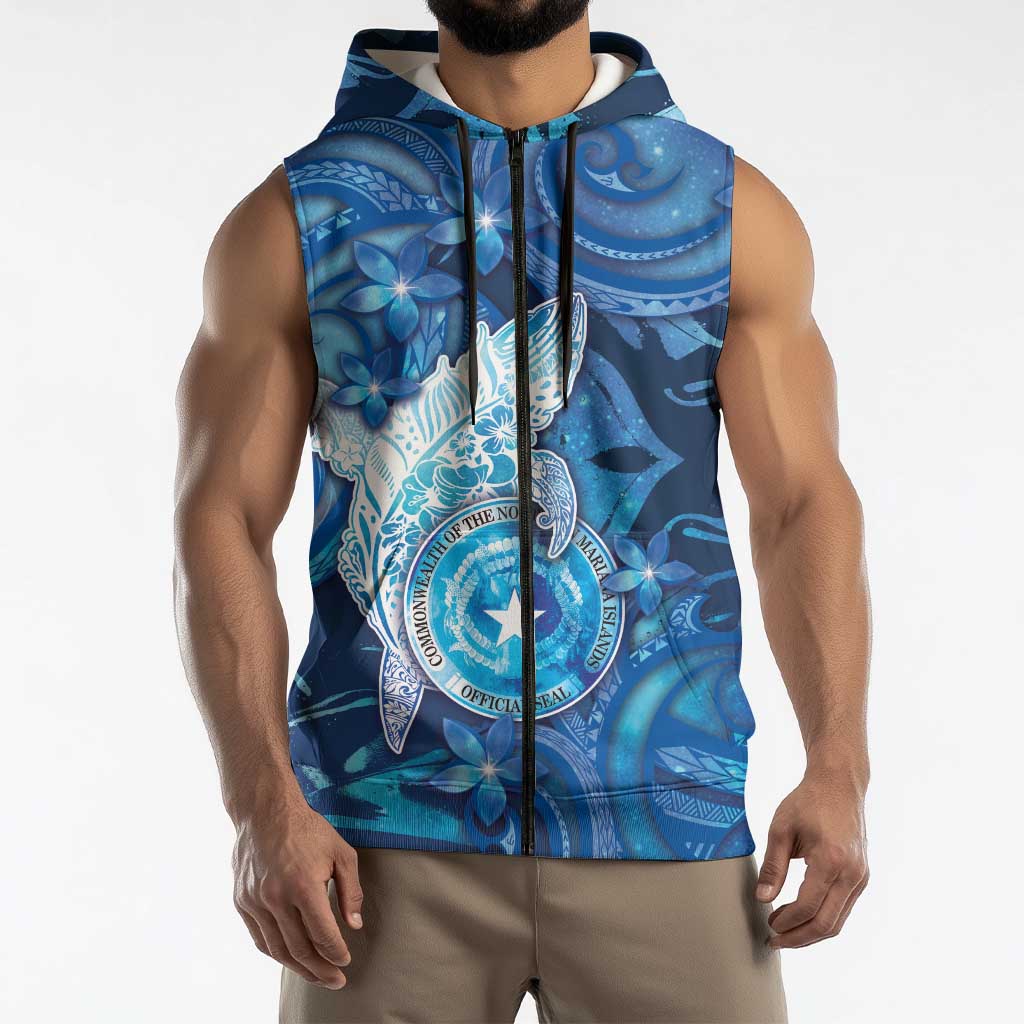 Personalised Northern Mariana Islands Sleeveless Zip Hoodie Galaxy Polynesian Shark Tattoo DT05 - Polynesian Pride