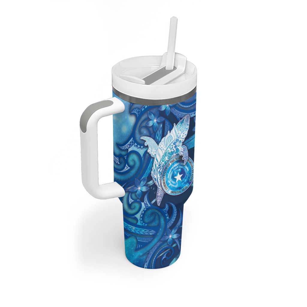 Personalised Northern Mariana Islands Tumbler With Handle Galaxy Polynesian Shark Tattoo - Polynesian Pride