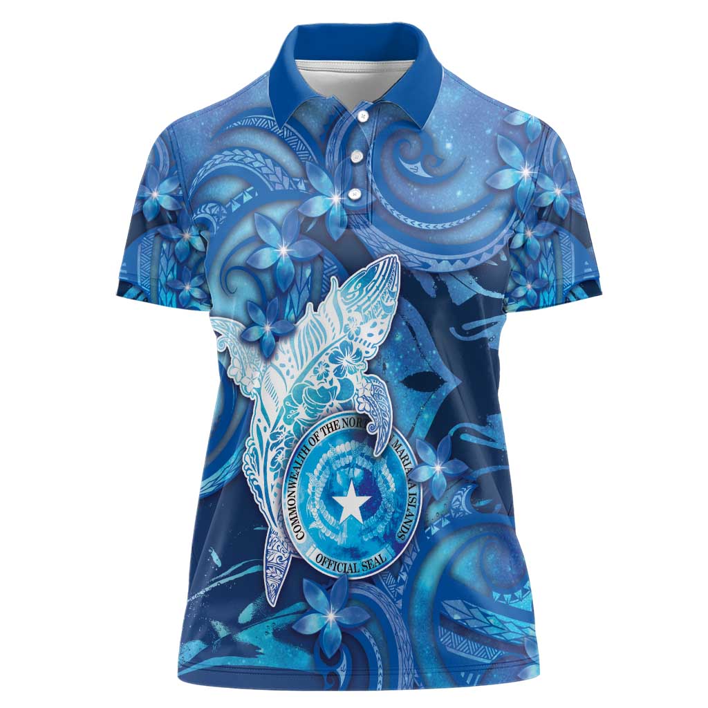 Personalised Northern Mariana Islands Women Polo Shirt Galaxy Polynesian Shark Tattoo - Polynesian Pride