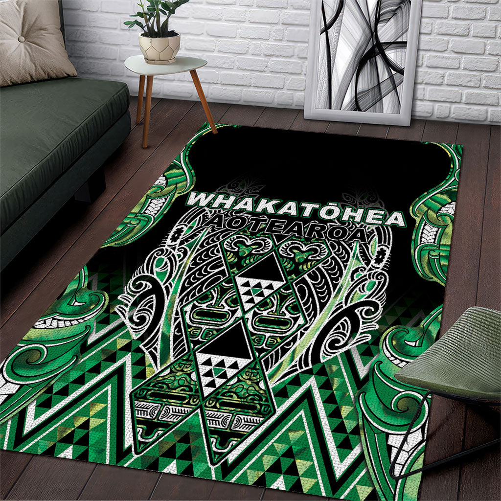 Aotearoa Whakatohea Area Rug Maori Tribal Green Abalone Paua Shell Pattern