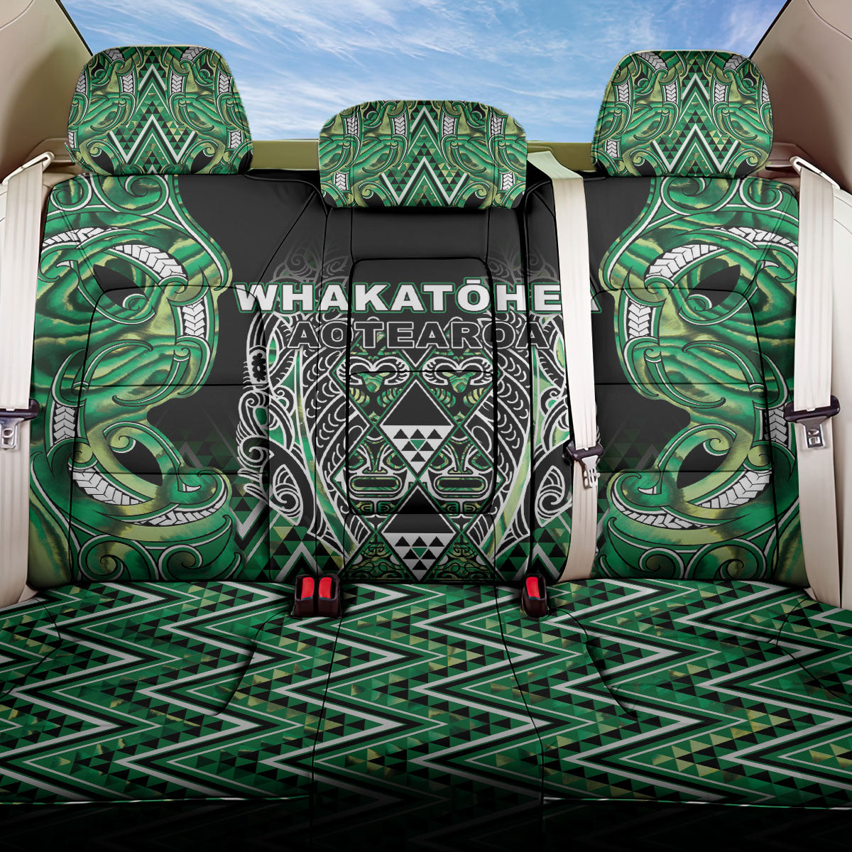Aotearoa Whakatohea Back Car Seat Cover Maori Tribal Green Abalone Paua Shell Pattern