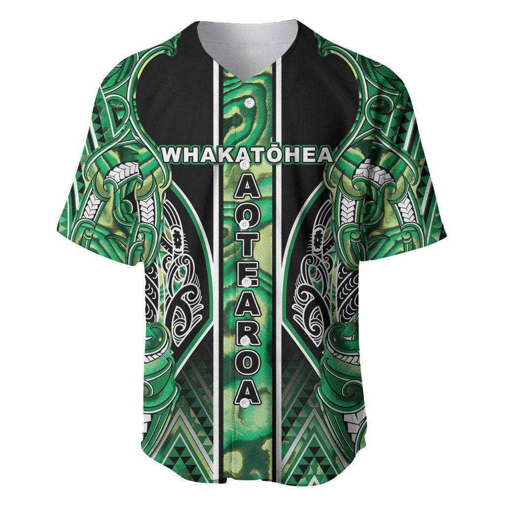 Aotearoa Whakatohea Baseball Jersey Maori Tribal Green Abalone Paua Shell Pattern