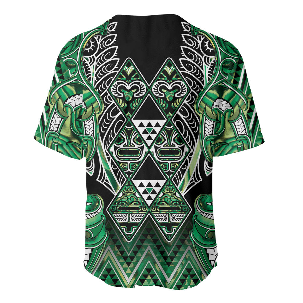 Aotearoa Whakatohea Baseball Jersey Maori Tribal Green Abalone Paua Shell Pattern DT05 - Polynesian Pride