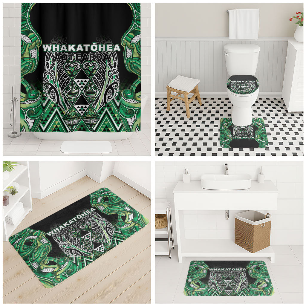 Aotearoa Whakatohea Bathroom Set Maori Tribal Green Abalone Paua Shell Pattern DT05 - Polynesian Pride