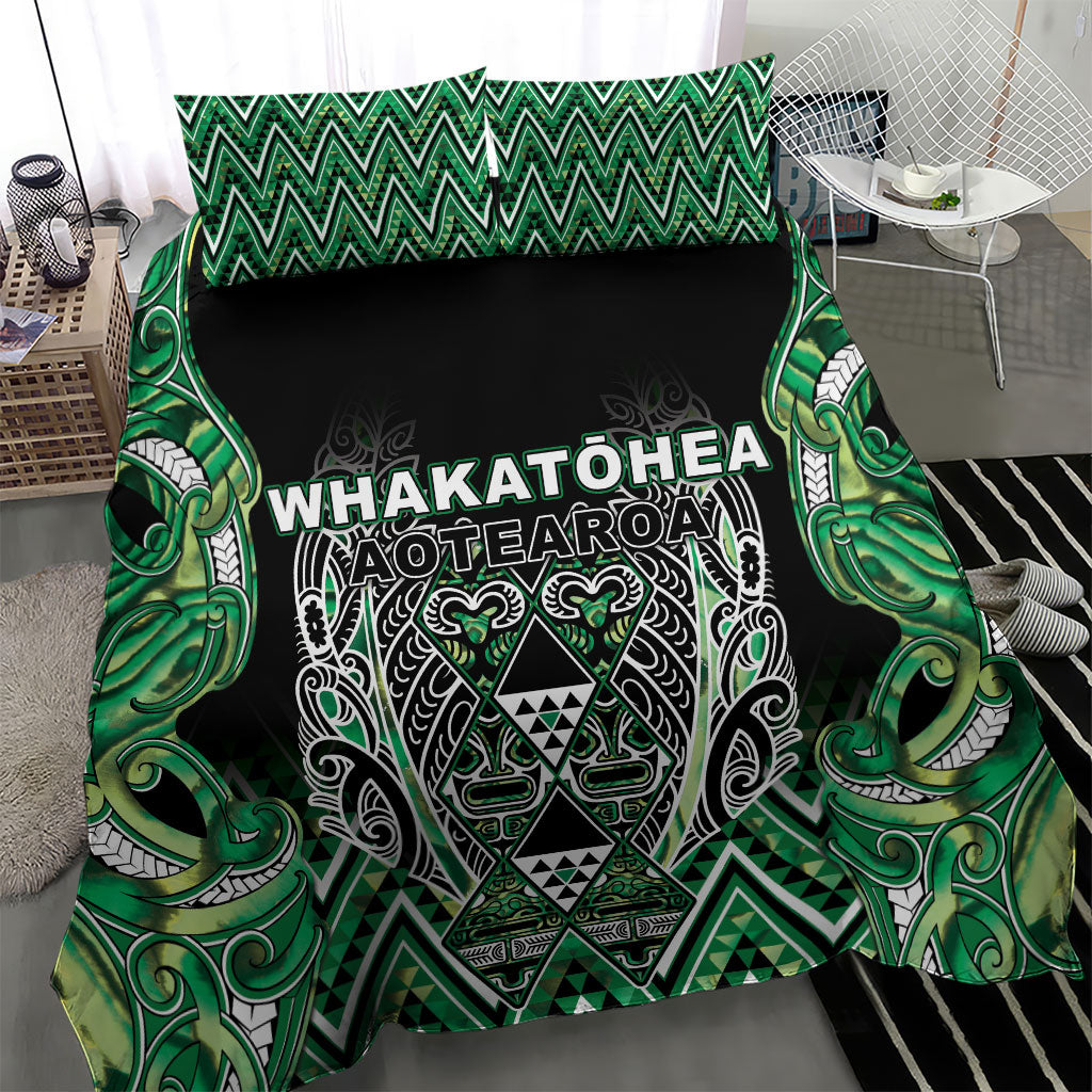 Aotearoa Whakatohea Bedding Set Maori Tribal Green Abalone Paua Shell Pattern DT05 - Polynesian Pride