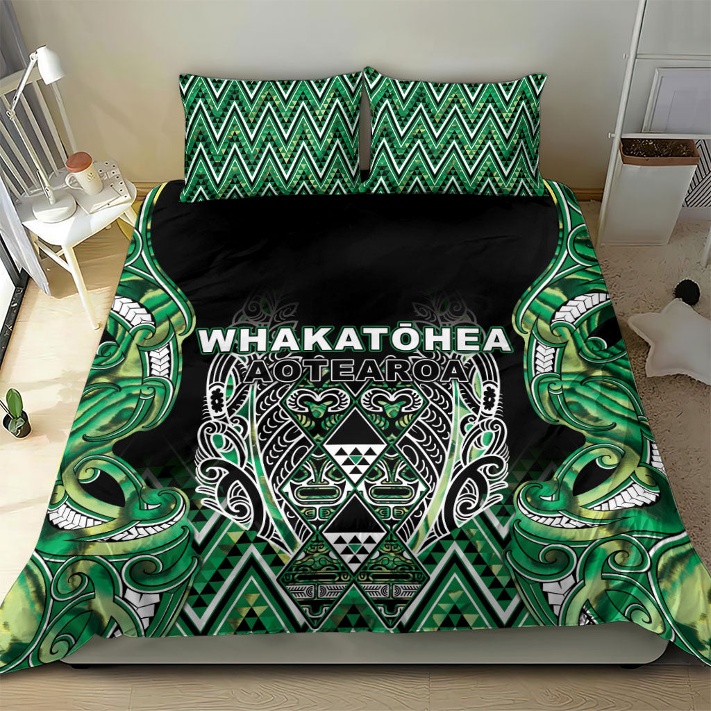 Aotearoa Whakatohea Bedding Set Maori Tribal Green Abalone Paua Shell Pattern DT05 - Polynesian Pride