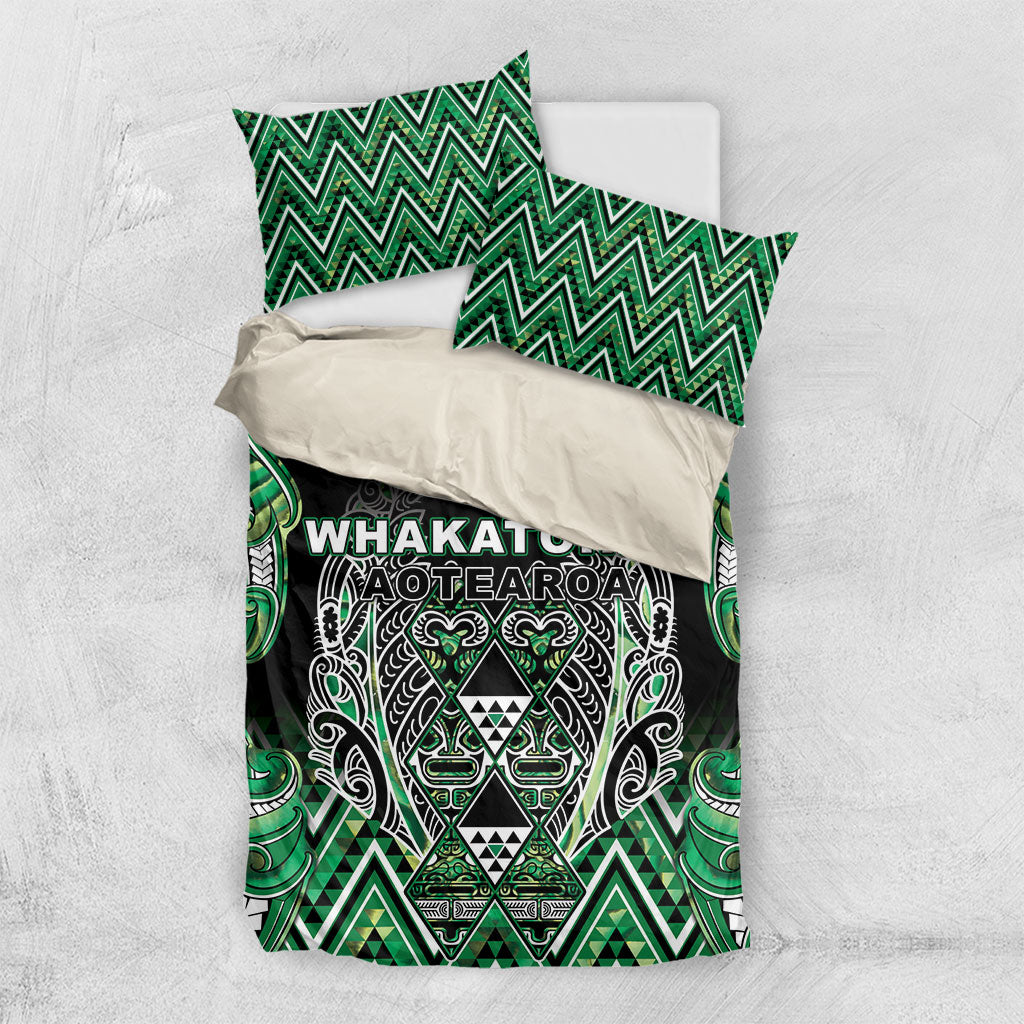 Aotearoa Whakatohea Bedding Set Maori Tribal Green Abalone Paua Shell Pattern DT05 US Twin 172cm x 218cm Green - Polynesian Pride