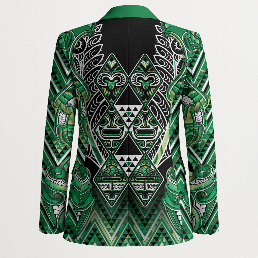 Aotearoa Whakatohea Blazer Maori Tribal Green Abalone Paua Shell Pattern DT05 - Polynesian Pride