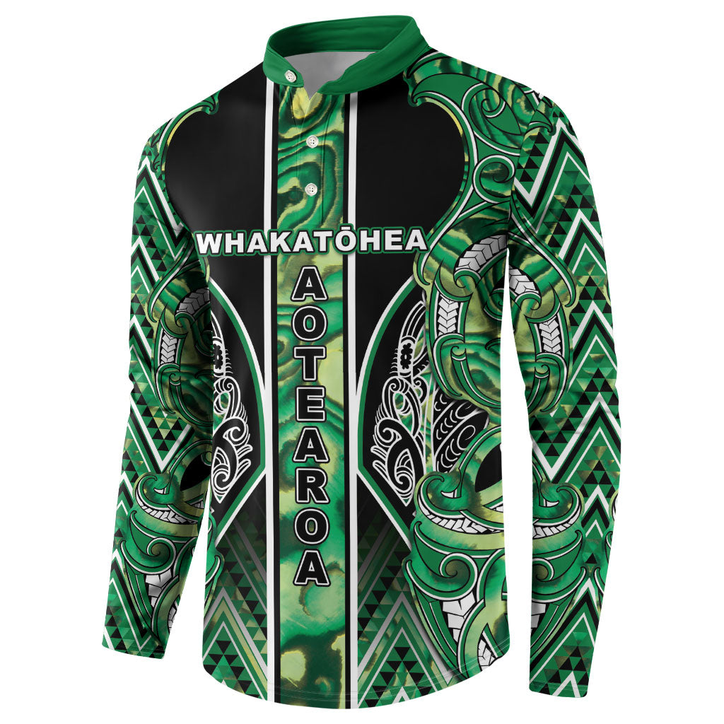 Aotearoa Whakatohea Button Sweatshirt Maori Tribal Green Abalone Paua Shell Pattern DT05 - Polynesian Pride