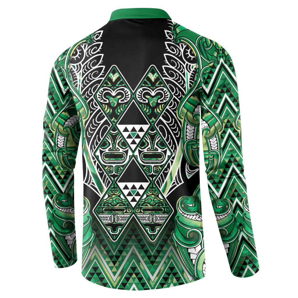 Aotearoa Whakatohea Button Sweatshirt Maori Tribal Green Abalone Paua Shell Pattern DT05 - Polynesian Pride