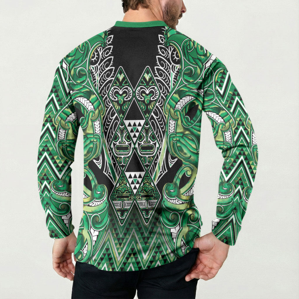 Aotearoa Whakatohea Button Sweatshirt Maori Tribal Green Abalone Paua Shell Pattern DT05 - Polynesian Pride
