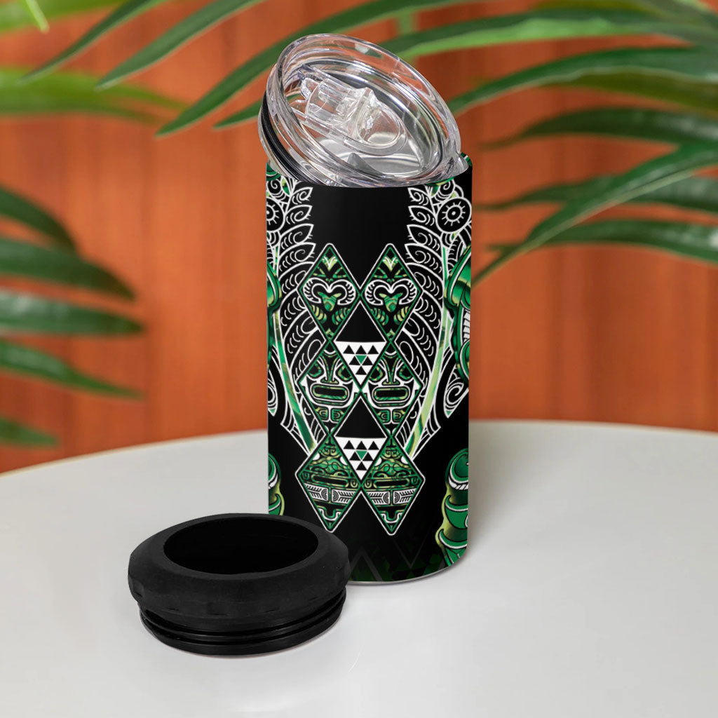 Aotearoa Whakatohea 4 in 1 Can Cooler Tumbler Maori Tribal Green Abalone Paua Shell Pattern DT05 - Polynesian Pride