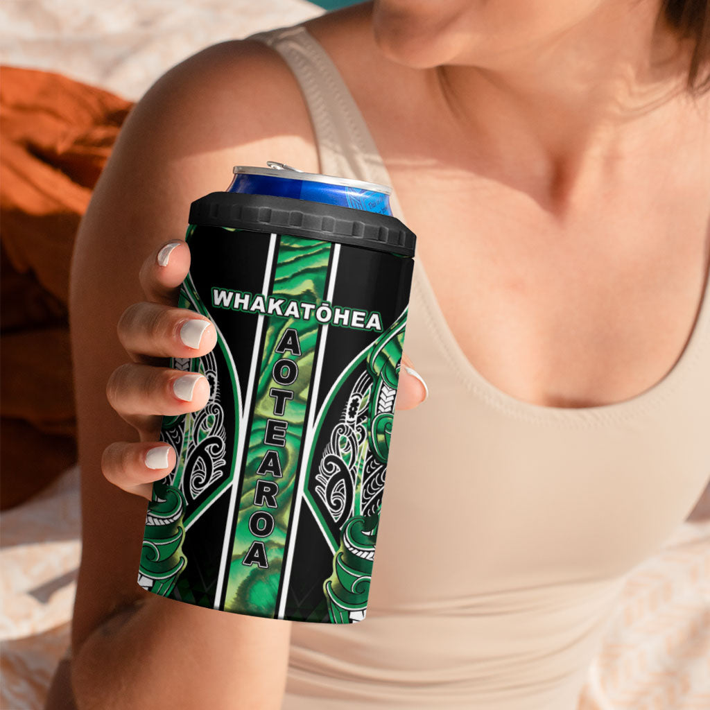 Aotearoa Whakatohea 4 in 1 Can Cooler Tumbler Maori Tribal Green Abalone Paua Shell Pattern DT05 - Polynesian Pride