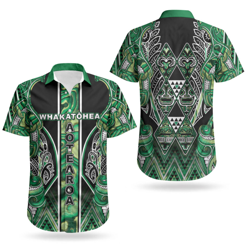 Aotearoa Whakatohea Couples Matching Long Sleeve Bodycon Dress and Hawaiian Shirt Maori Tribal Green Abalone Paua Shell Pattern DT05 - Polynesian Pride