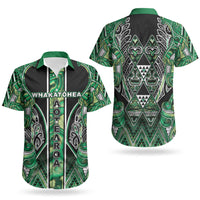 Aotearoa Whakatohea Couples Matching Off The Shoulder Long Sleeve Dress and Hawaiian Shirt Maori Tribal Green Abalone Paua Shell Pattern DT05 - Polynesian Pride