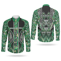 Aotearoa Whakatohea Couples Matching Puletasi and Long Sleeve Button Shirt Maori Tribal Green Abalone Paua Shell Pattern DT05 - Polynesian Pride