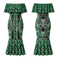 Aotearoa Whakatohea Family Matching Mermaid Dress and Hawaiian Shirt Maori Tribal Green Abalone Paua Shell Pattern DT05 Mom's Dress Green - Polynesian Pride