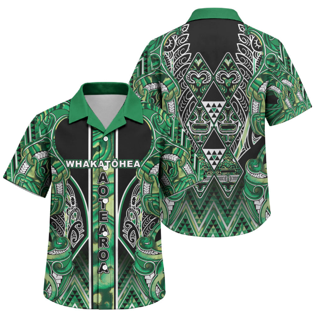 Aotearoa Whakatohea Family Matching Summer Maxi Dress and Hawaiian Shirt Maori Tribal Green Abalone Paua Shell Pattern DT05 Son's Shirt Green - Polynesian Pride