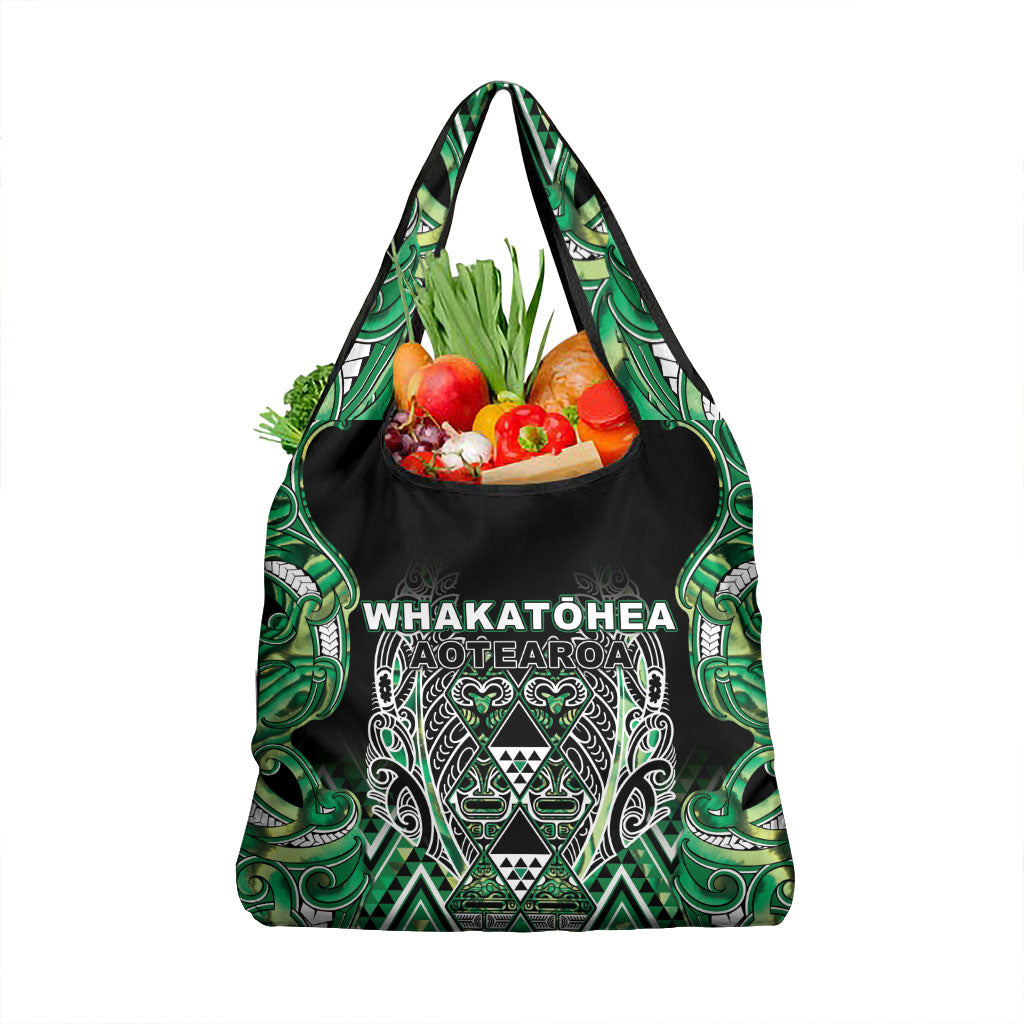 Aotearoa Whakatohea Grocery Bag Maori Tribal Green Abalone Paua Shell Pattern