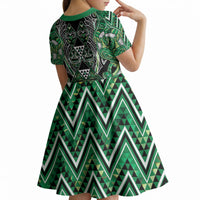 Aotearoa Whakatohea Kid Short Sleeve Dress Maori Tribal Green Abalone Paua Shell Pattern DT05 - Polynesian Pride