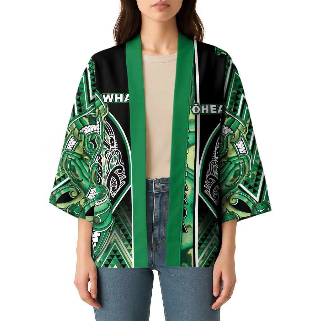 Aotearoa Whakatohea Kimono Maori Tribal Green Abalone Paua Shell Pattern DT05 - Polynesian Pride