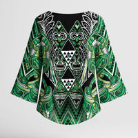 Aotearoa Whakatohea Kimono Sleeve Blouse Maori Tribal Green Abalone Paua Shell Pattern DT05 - Polynesian Pride