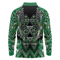 Aotearoa Whakatohea Long Sleeve Polo Shirt Maori Tribal Green Abalone Paua Shell Pattern DT05 - Polynesian Pride