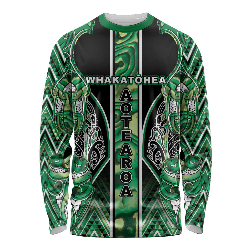 Aotearoa Whakatohea Long Sleeve Shirt Maori Tribal Green Abalone Paua Shell Pattern