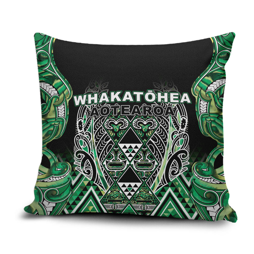 Aotearoa Whakatohea Pillow Cover Maori Tribal Green Abalone Paua Shell Pattern