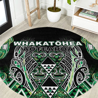 Aotearoa Whakatohea Round Carpet Maori Tribal Green Abalone Paua Shell Pattern DT05 Green - Polynesian Pride