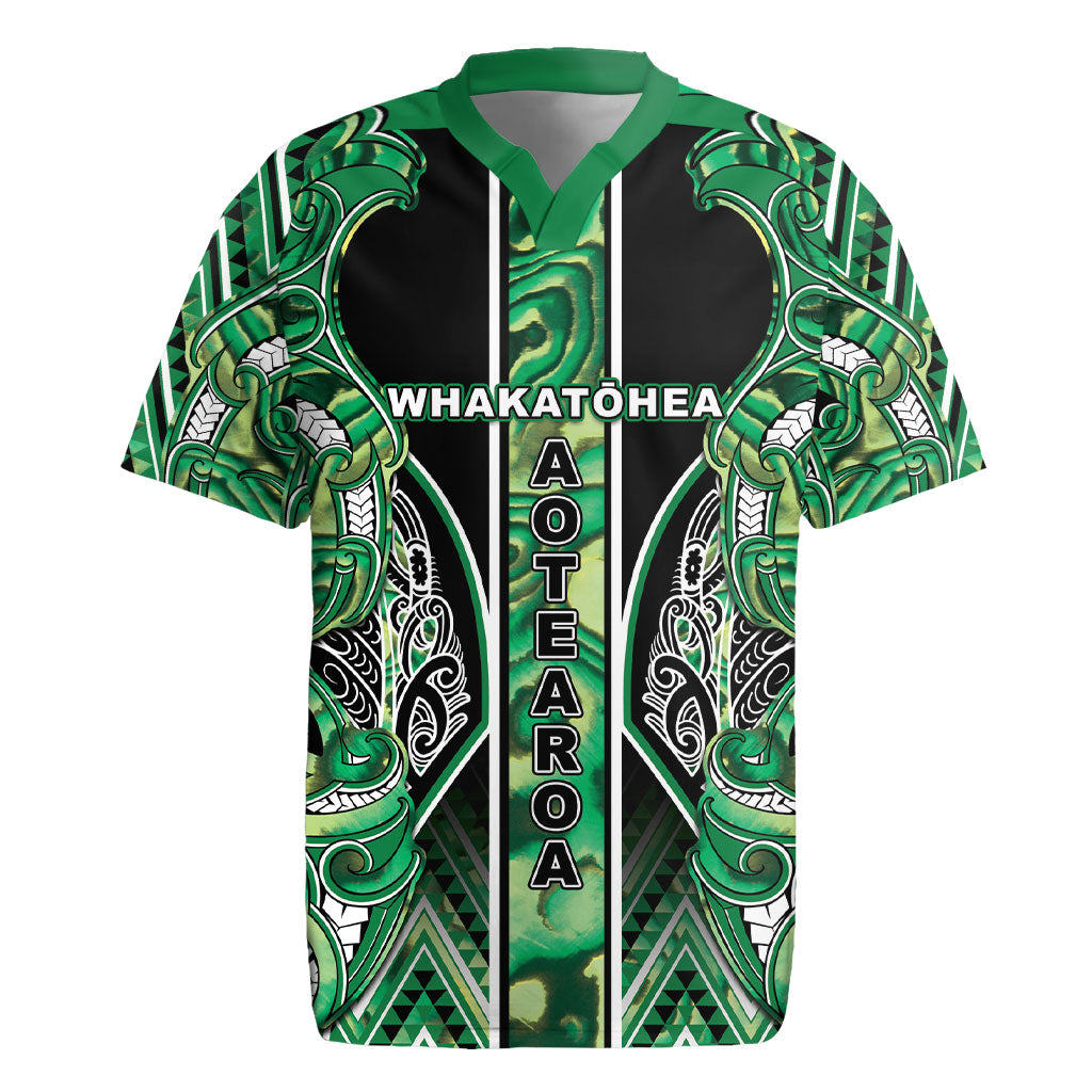 Aotearoa Whakatohea Rugby Jersey Maori Tribal Green Abalone Paua Shell Pattern