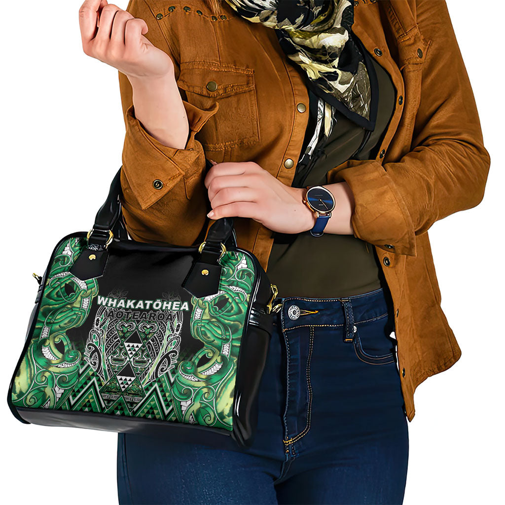Aotearoa Whakatohea Shoulder Handbag Maori Tribal Green Abalone Paua Shell Pattern DT05 - Polynesian Pride