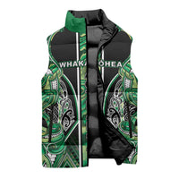 Aotearoa Whakatohea Sleeveless Puffer Jacket Maori Tribal Green Abalone Paua Shell Pattern DT05 - Polynesian Pride