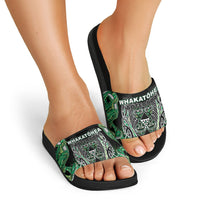 Aotearoa Whakatohea Slide Sandals Maori Tribal Green Abalone Paua Shell Pattern DT05 - Polynesian Pride