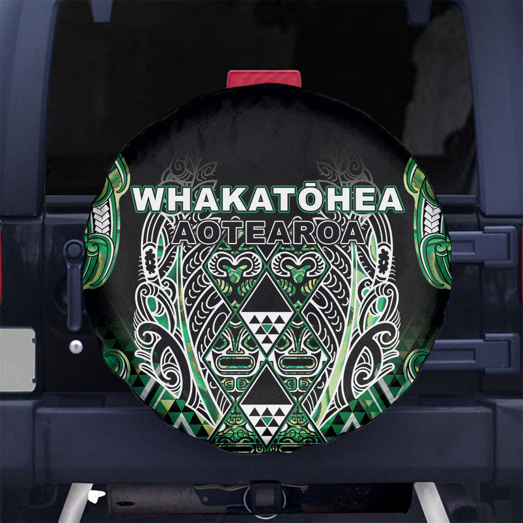Aotearoa Whakatohea Spare Tire Cover Maori Tribal Green Abalone Paua Shell Pattern
