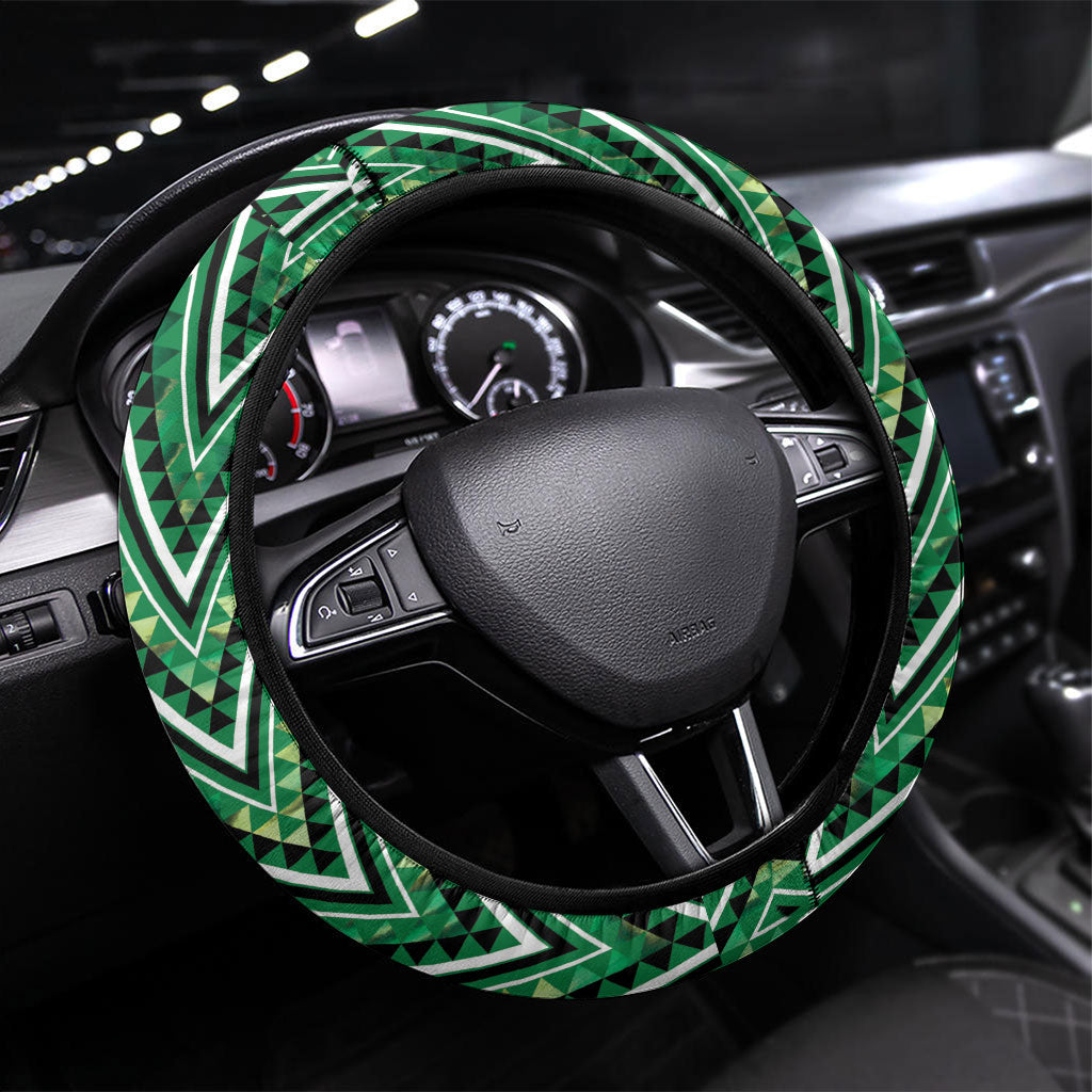 Aotearoa Whakatohea Steering Wheel Cover Maori Tribal Green Abalone Paua Shell Pattern DT05 Universal Fit Green - Polynesian Pride
